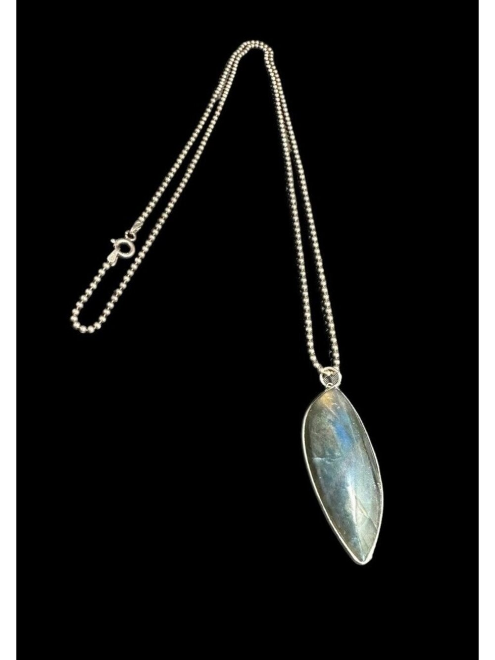 925 Italy Round Beaded Chain Necklace Blue Labradorite Teardrop Pendant